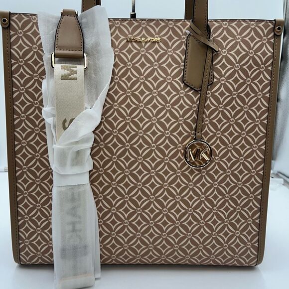 Michael Kors Large Signature Logo Tote Bag Maple Camel Light Brown Tan Purse - Picture 3 of 12